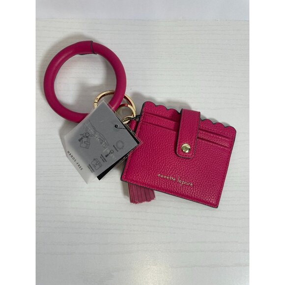 Nanette Lepore Vegan Leather Keychain Wallet Scallop Edge Trendy Fuchsia Pink - Picture 1 of 6
